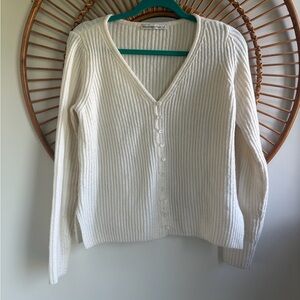 Abercrombie & Fitch Cream Ribbed V-Neck Button-Up Cardigan